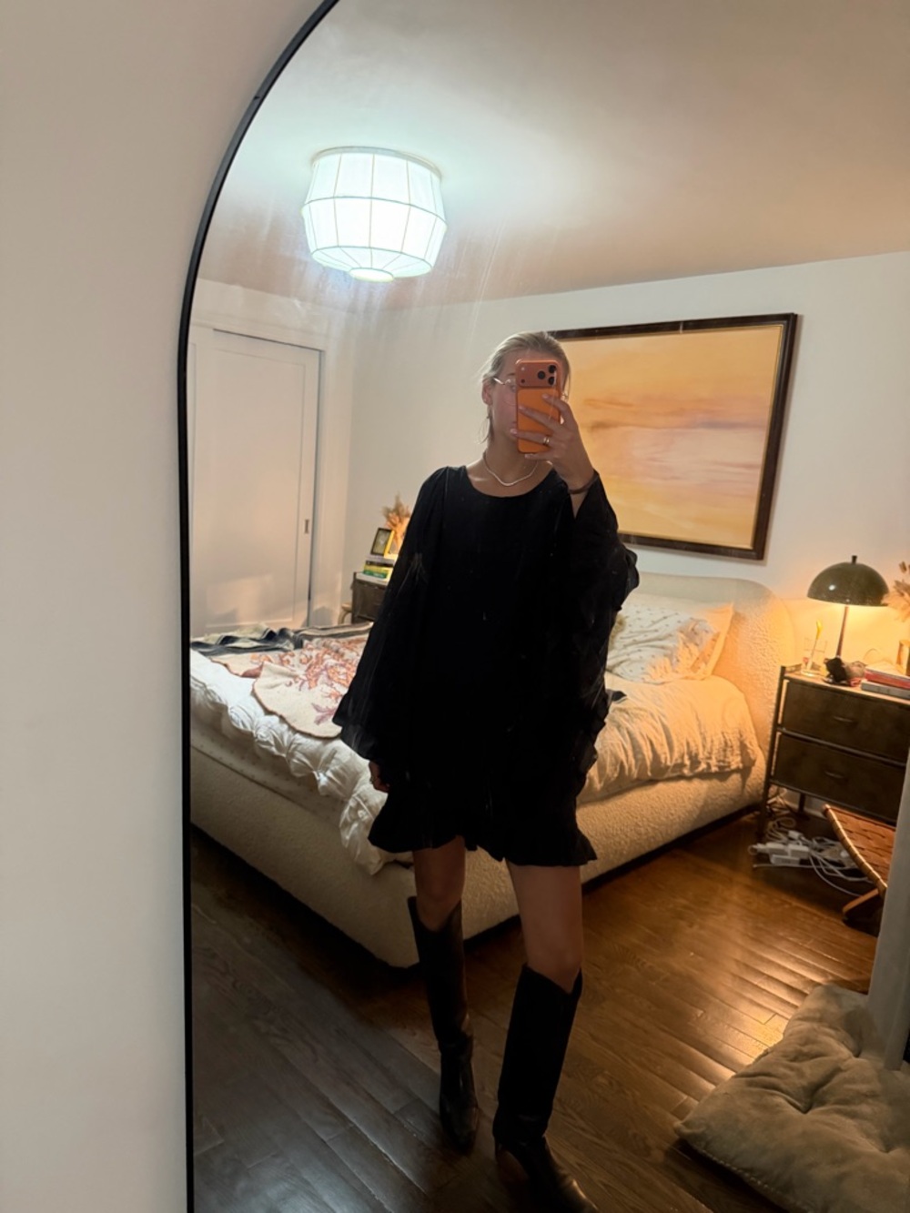 Stella McCartney Navy Ruffle-Hem Long-Sleeve Mini Dress